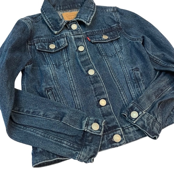 Levi's Kids Denim Trucker Jacket M (10-12 Yrs) Dark Wash Jean Coat Red Tab Youth - Picture 2 of 5